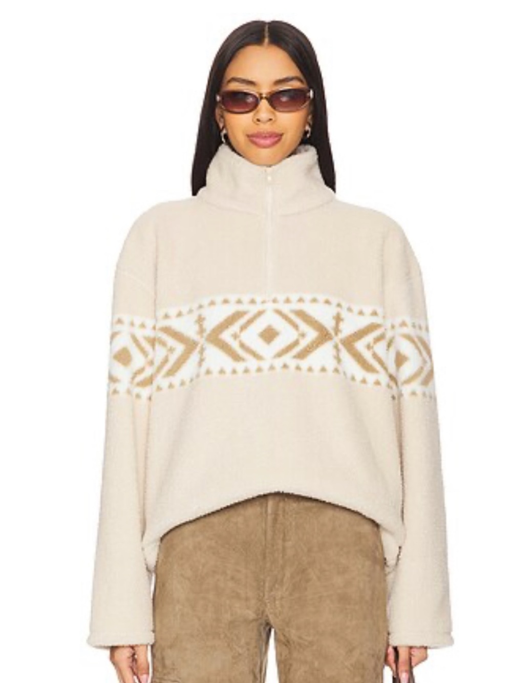 Lovers + Friends Cream Aztec Half-Zip Turtleneck Sweater